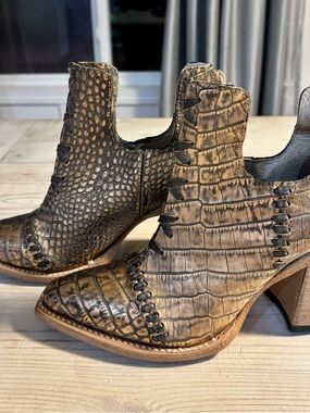 Freebird Croc-Embossed Ankle Booties